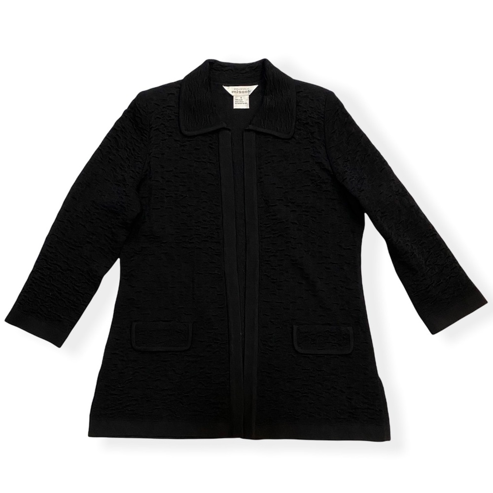 Exclusively Misook Open Front Cardigan Sweater Textured Black Women's S
